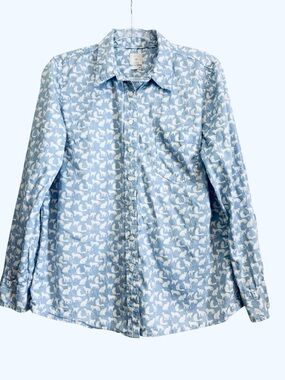 Gap Cat Print Button Down Blue Shirt Size L